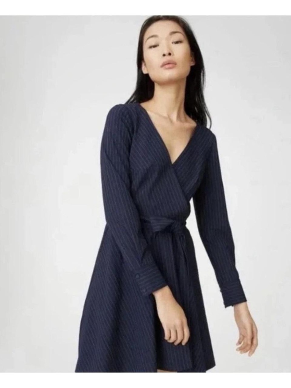 Club Monaco Navy Pinstripe Wrap Dress (Missing Waist Tie)